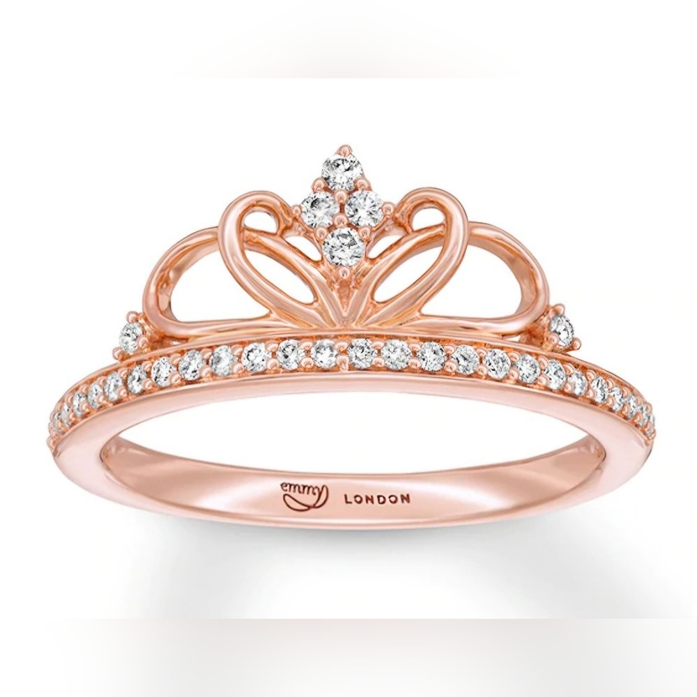 10k Rose Gold Emmy London Diamond Crown Ring Necklace Valentines Day 💝